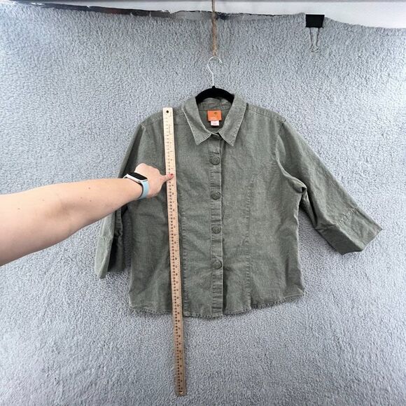 Hearts of Palm Linen Blend Button Down Shirt Olive Green Women's 14 - Picture 8 of 12